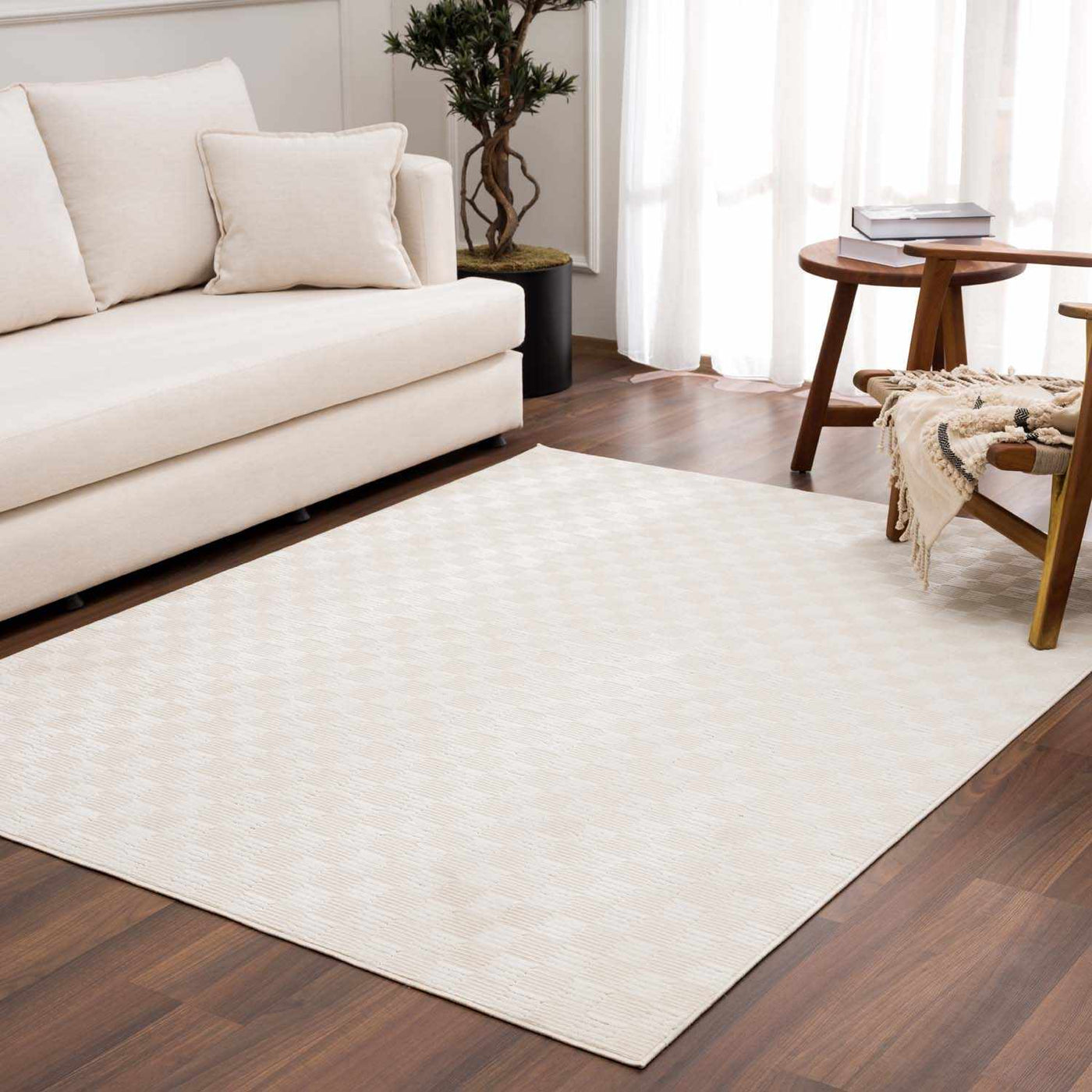 Truls 3D Checkered Washable Rug - Bone by Boutique Rugs
