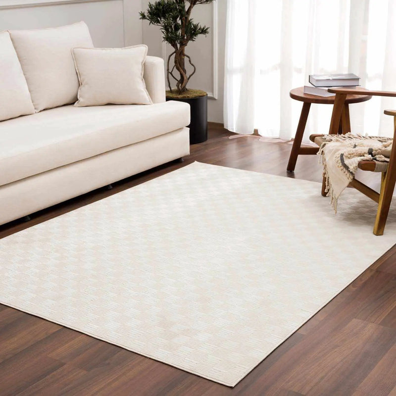 Truls 3D Checkered Washable Rug - Bone by Boutique Rugs
