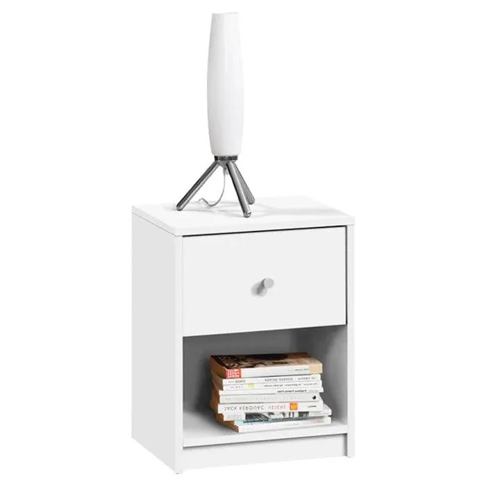 Contemporary 1-Drawer Nightstand with Storage Shelf in White by HomePacific