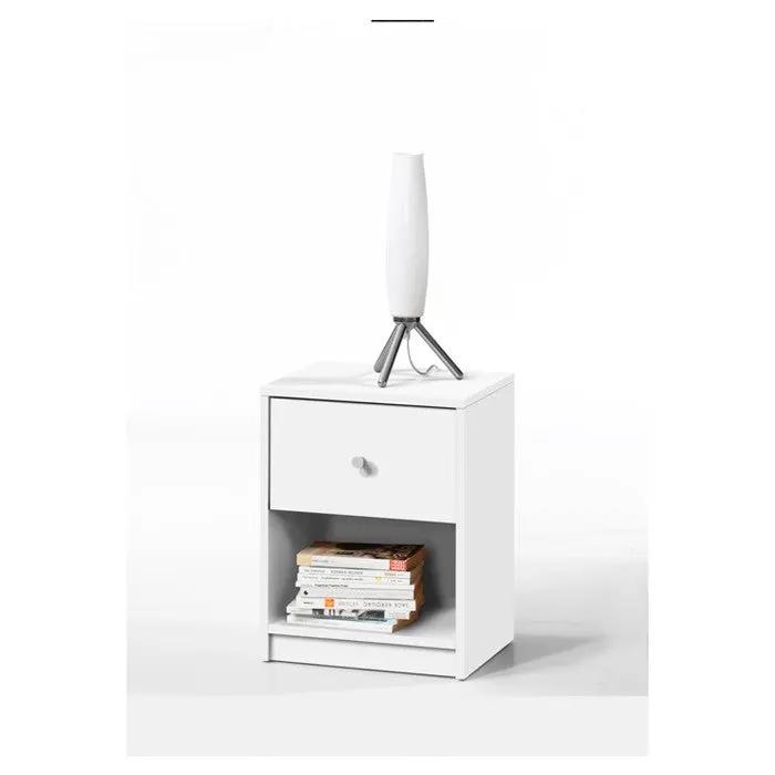 Contemporary 1-Drawer Nightstand with Storage Shelf in White by HomePacific