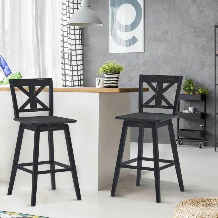 Set of 2 Black Wood 29-in Modern Kitchen Dining Farmhouse Swivel Seat Barstools by HomePacific