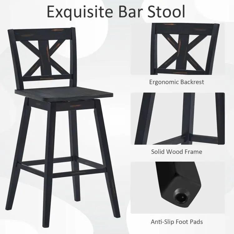 Set of 2 Black Wood 29-in Modern Kitchen Dining Farmhouse Swivel Seat Barstools by HomePacific