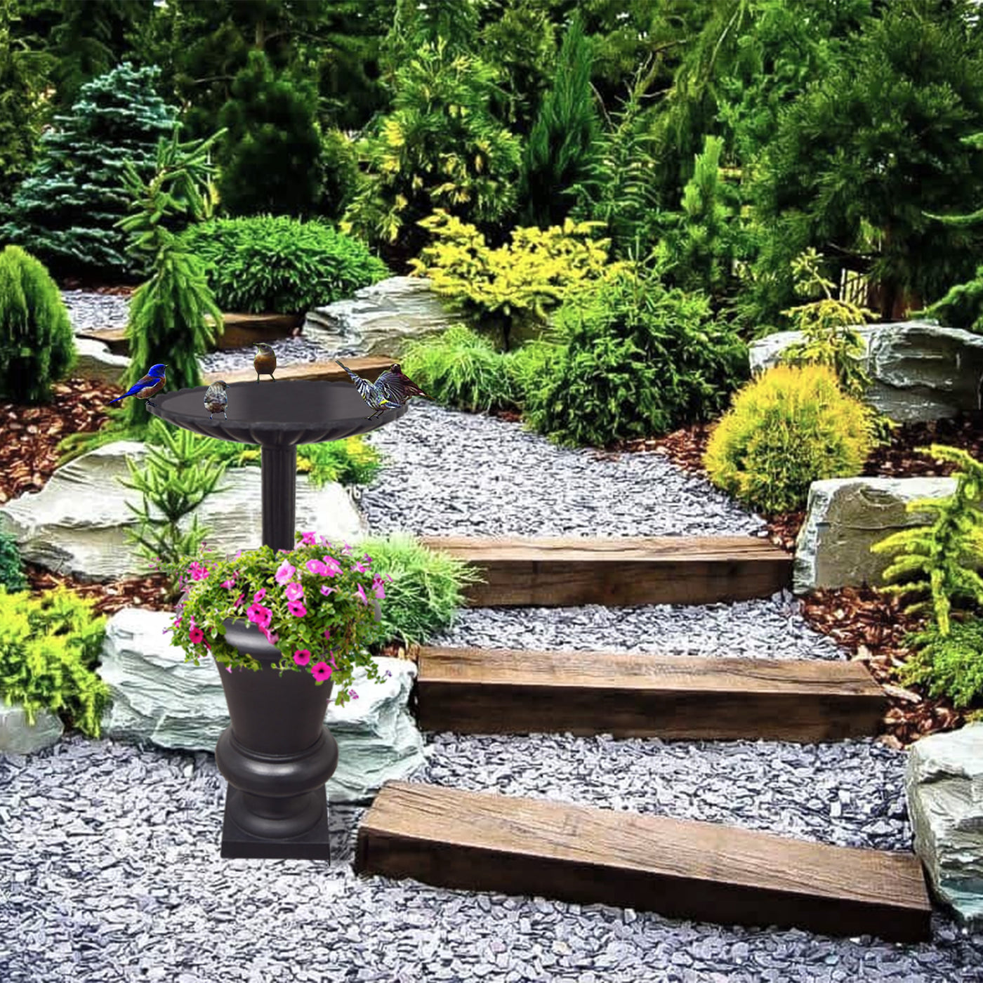 Ornate Round Cast Aluminum Metal 40-in Bird Bath Planter Vase Combo by Sharicks