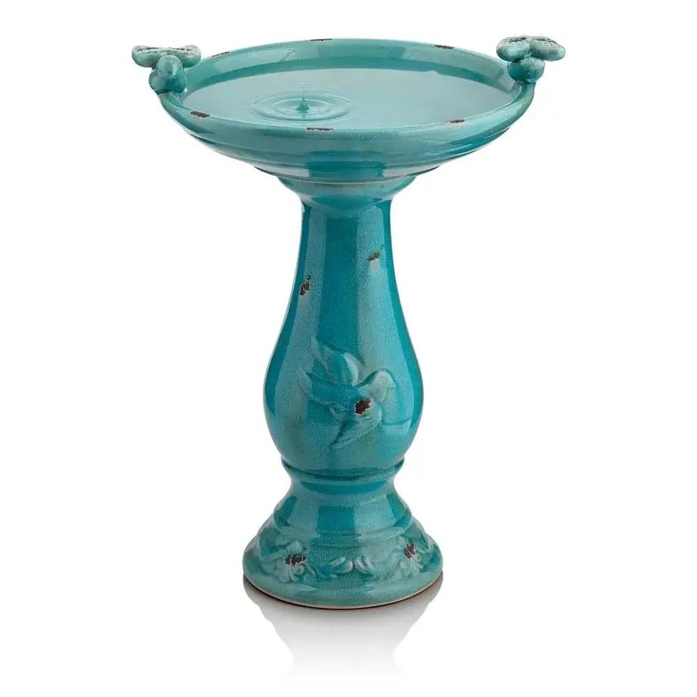 Outdoor Turquoise Blue Ceramic Birdbath by HomePacific