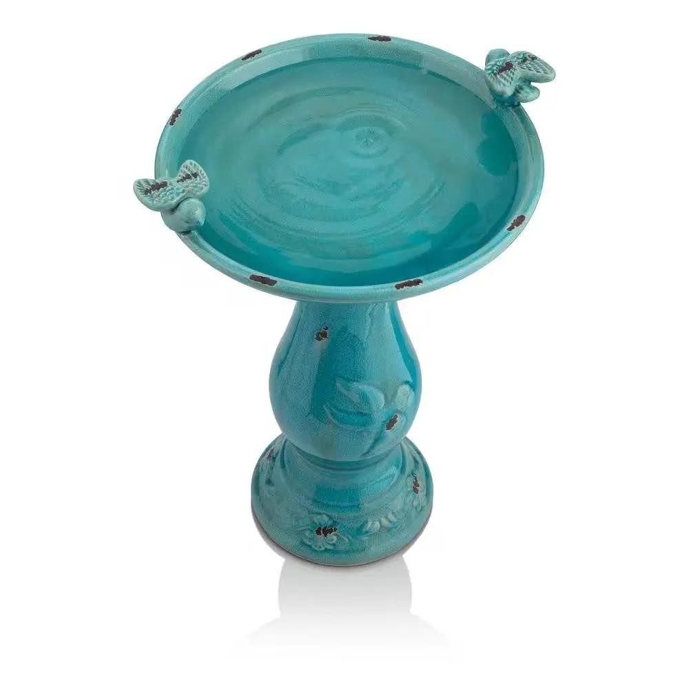 Outdoor Turquoise Blue Ceramic Birdbath by HomePacific
