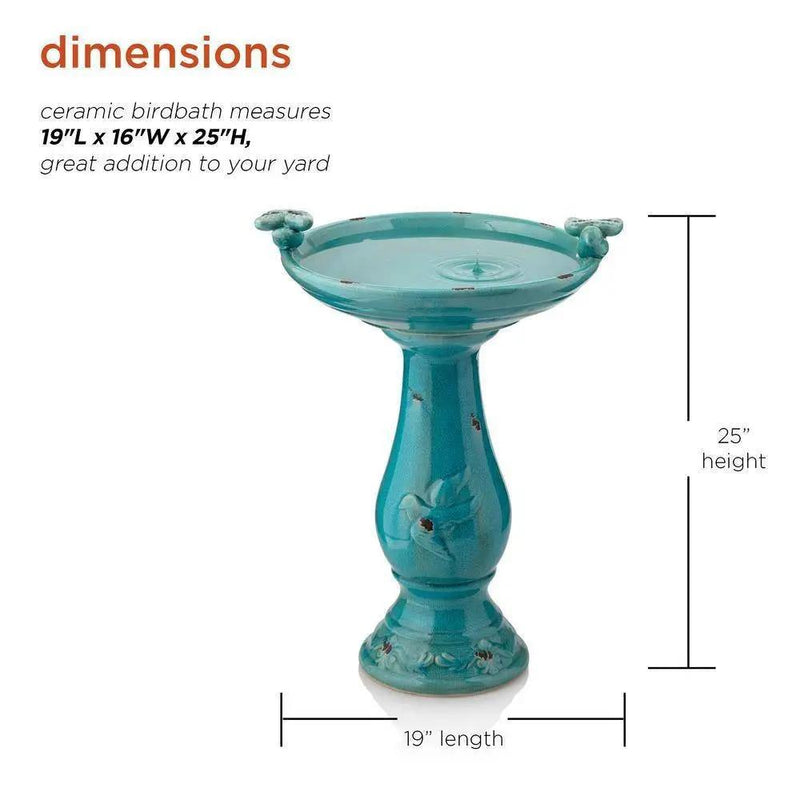 Outdoor Turquoise Blue Ceramic Birdbath by HomePacific