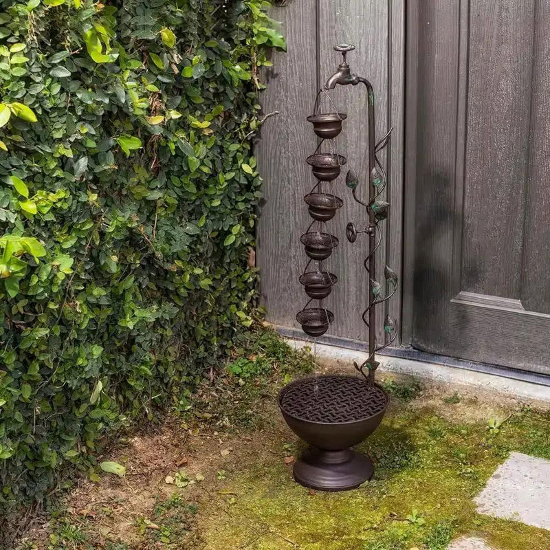 Outdoor Indoor 6-Tier Hanging Cups Water Fountain in Bronze Finish by HomePacific