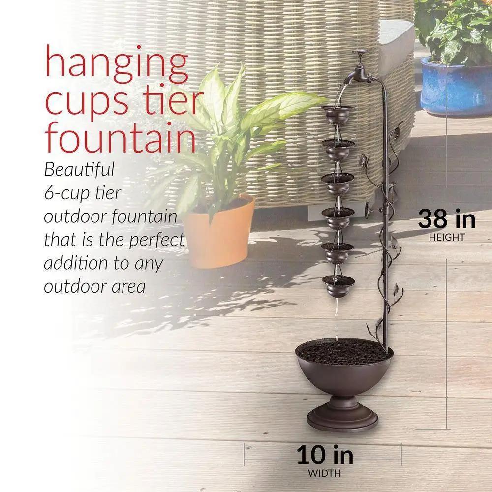 Outdoor Indoor 6-Tier Hanging Cups Water Fountain in Bronze Finish by HomePacific