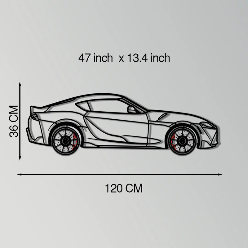 Toyota GR Supra (A90) Metal Car Wall Art with Rotating Wheels - Modern JDM Legend Silhouette - Interactive Automotive Wall Decor - KAFMEKA156 by Enova Art