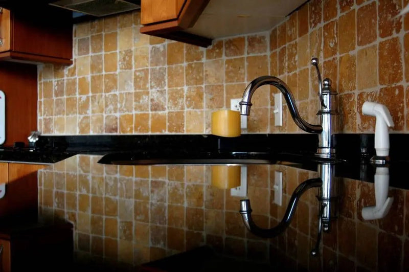 Premium Black Polished Granite Tiles 18x18 in a finished room