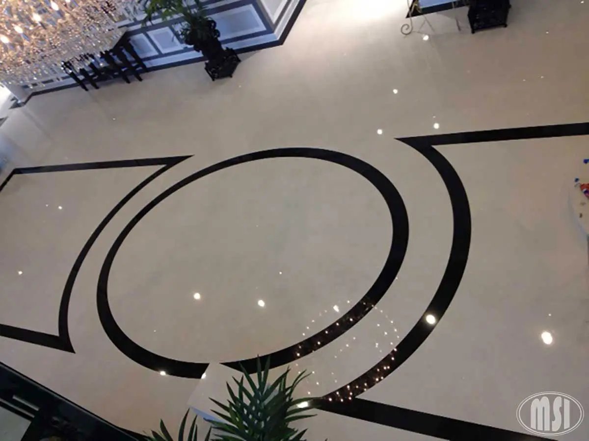 Premium Black Honed Granite Tiles 12x12 in a finished room
