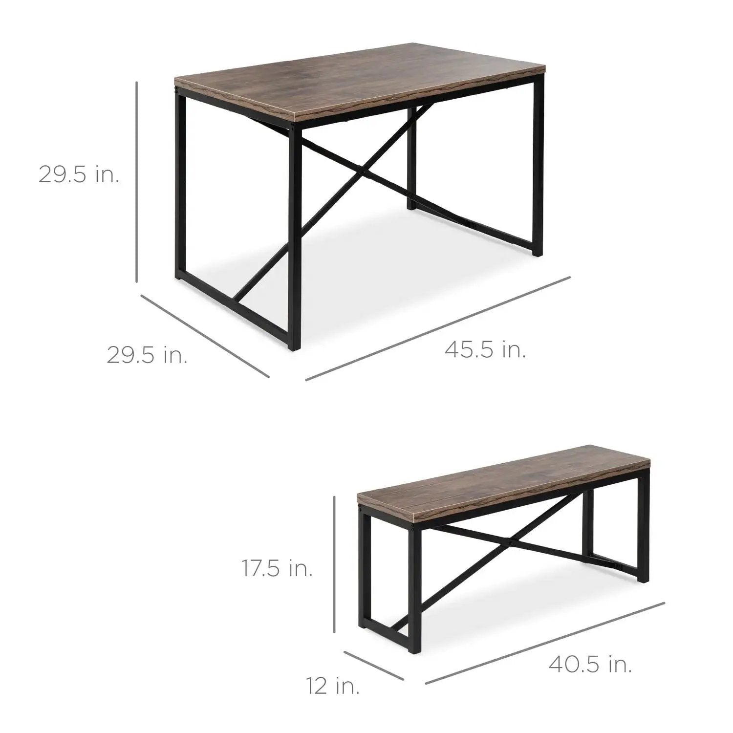 Modern 3-Piece Dining Set with Wood Top Metal Frame Table and 2 Bench Chairs by HomePacific