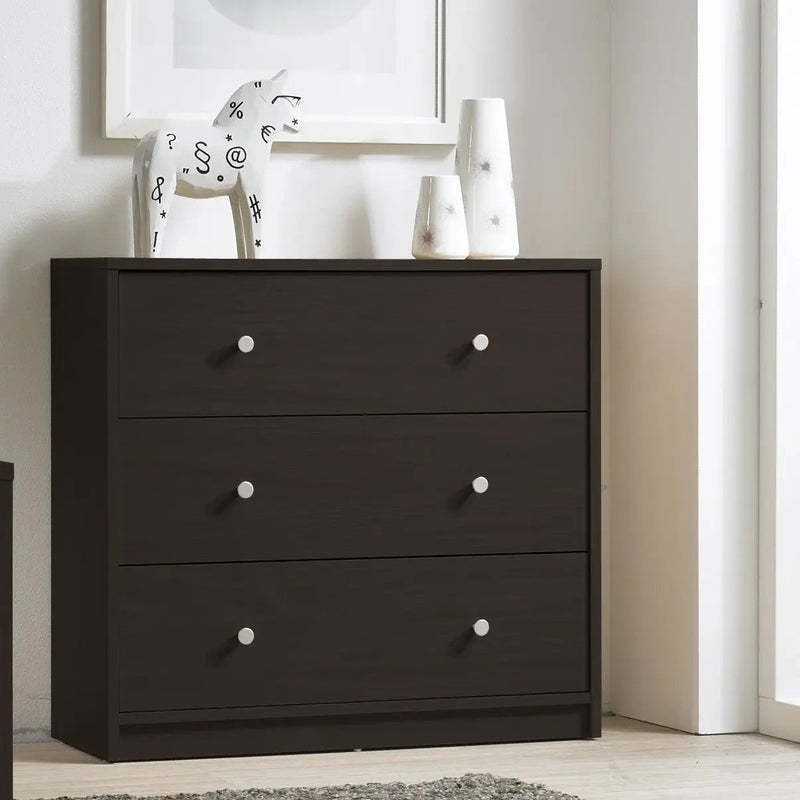 Modern 3-Drawer Chest Bedroom Bureau in Dark Brown Wood Finish by HomePacific