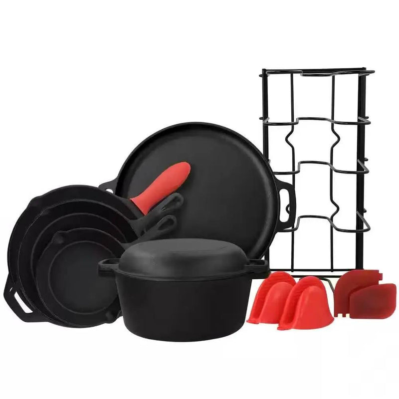 12-Piece Cast Iron Cookware set with Dutch Oven Frying Pan Skillet and Pizza Pan by HomePacific
