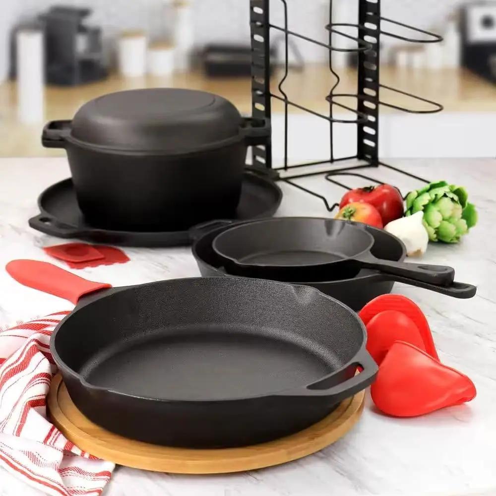 12-Piece Cast Iron Cookware set with Dutch Oven Frying Pan Skillet and Pizza Pan by HomePacific
