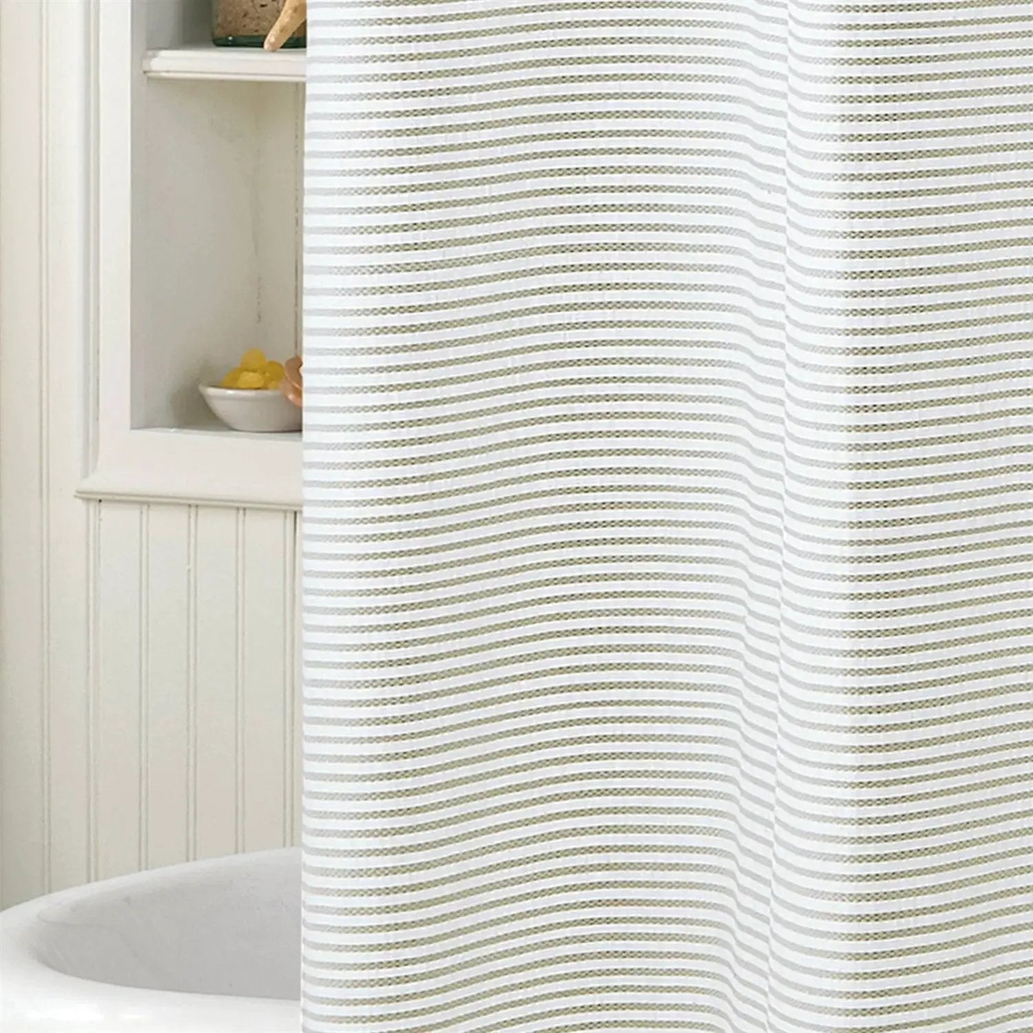 72-inch Taupe Tan and White Stripes Cotton Shower Curtain by HomePacific