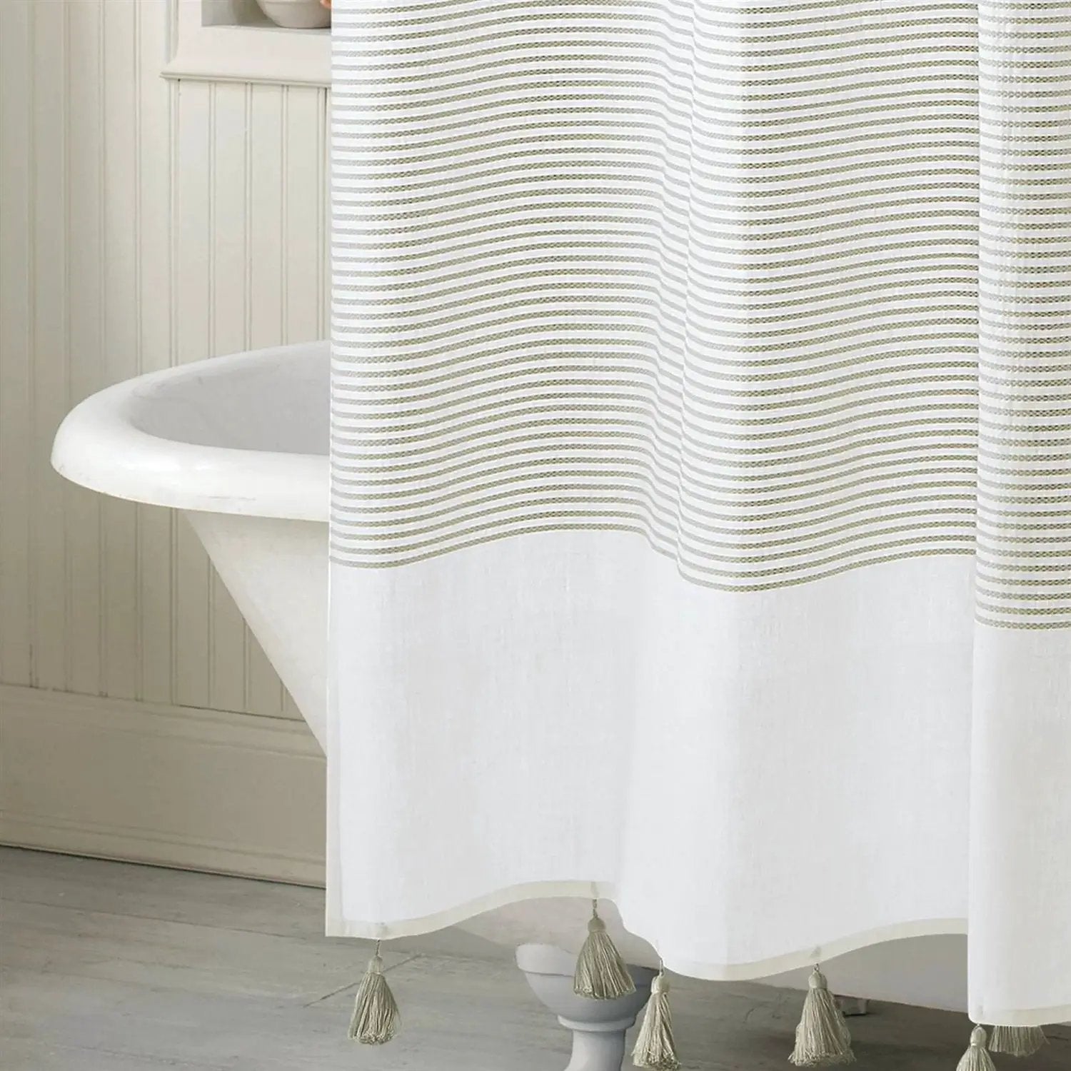 72-inch Taupe Tan and White Stripes Cotton Shower Curtain by HomePacific