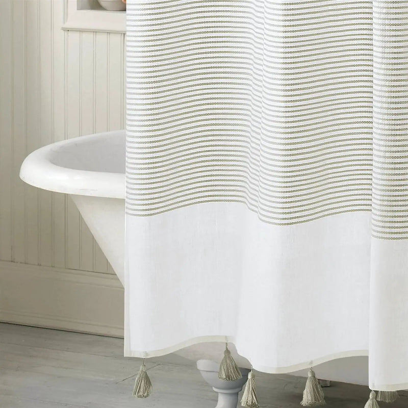 72-inch Taupe Tan and White Stripes Cotton Shower Curtain by HomePacific