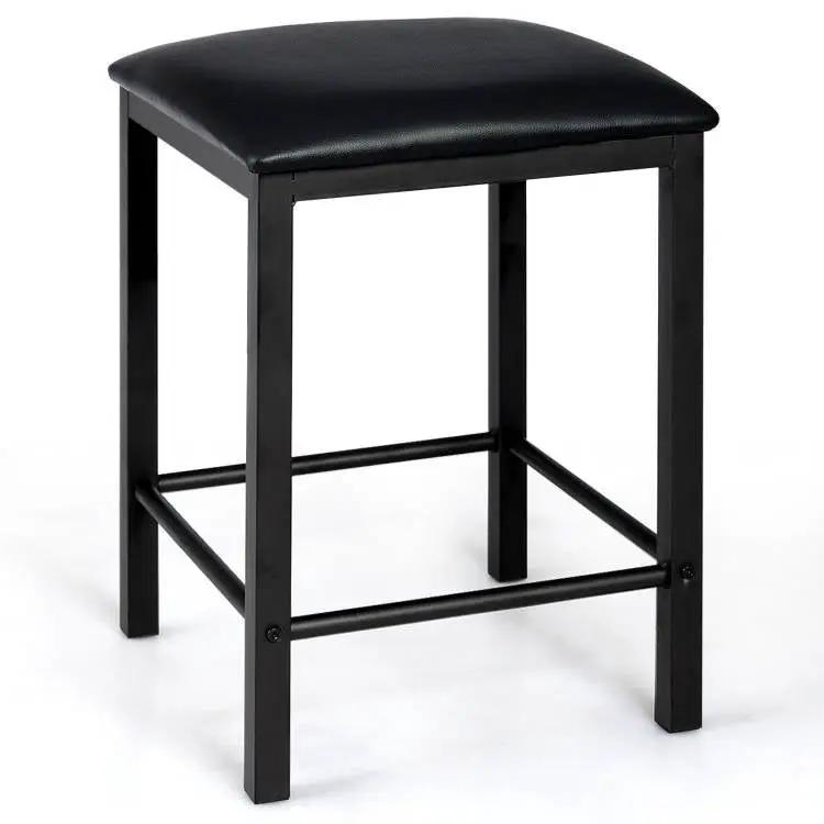 Modern 3-Piece Dining Set Brown Faux Marble Table-Top and 2 Black Chairs Stools by HomePacific