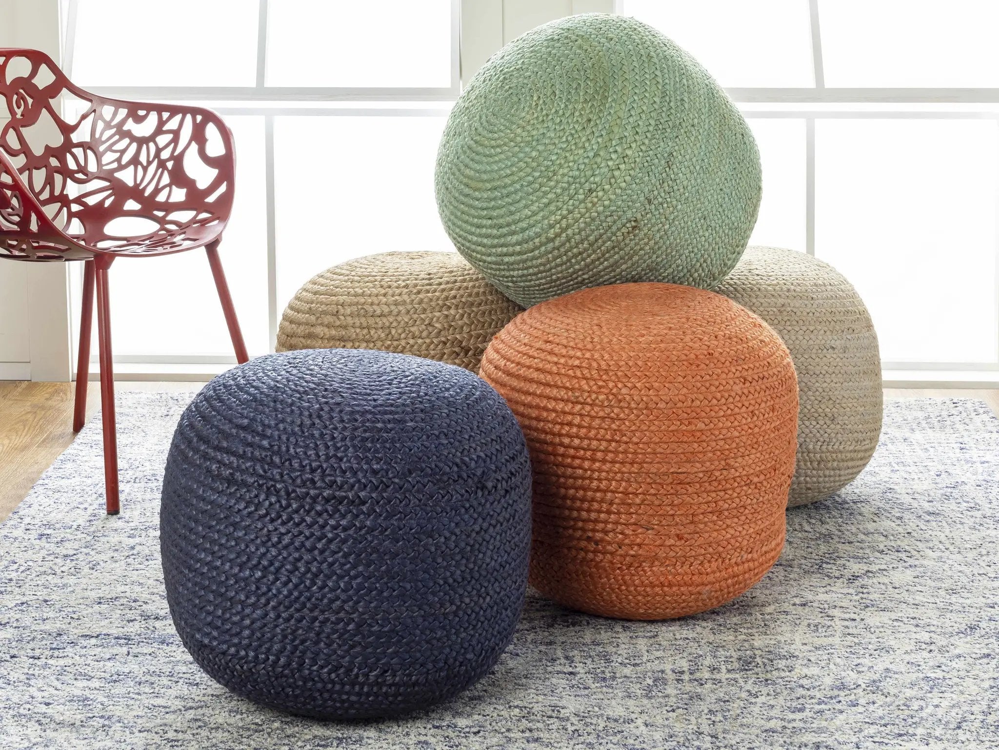 Kaumakani Knitted Jute Round Pouf by Boutique Rugs