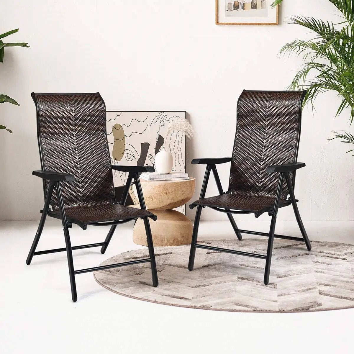 Outdoor/Indoor Folding Patio Chair with Brown Rattan Seat and High Back-Rest by HomePacific