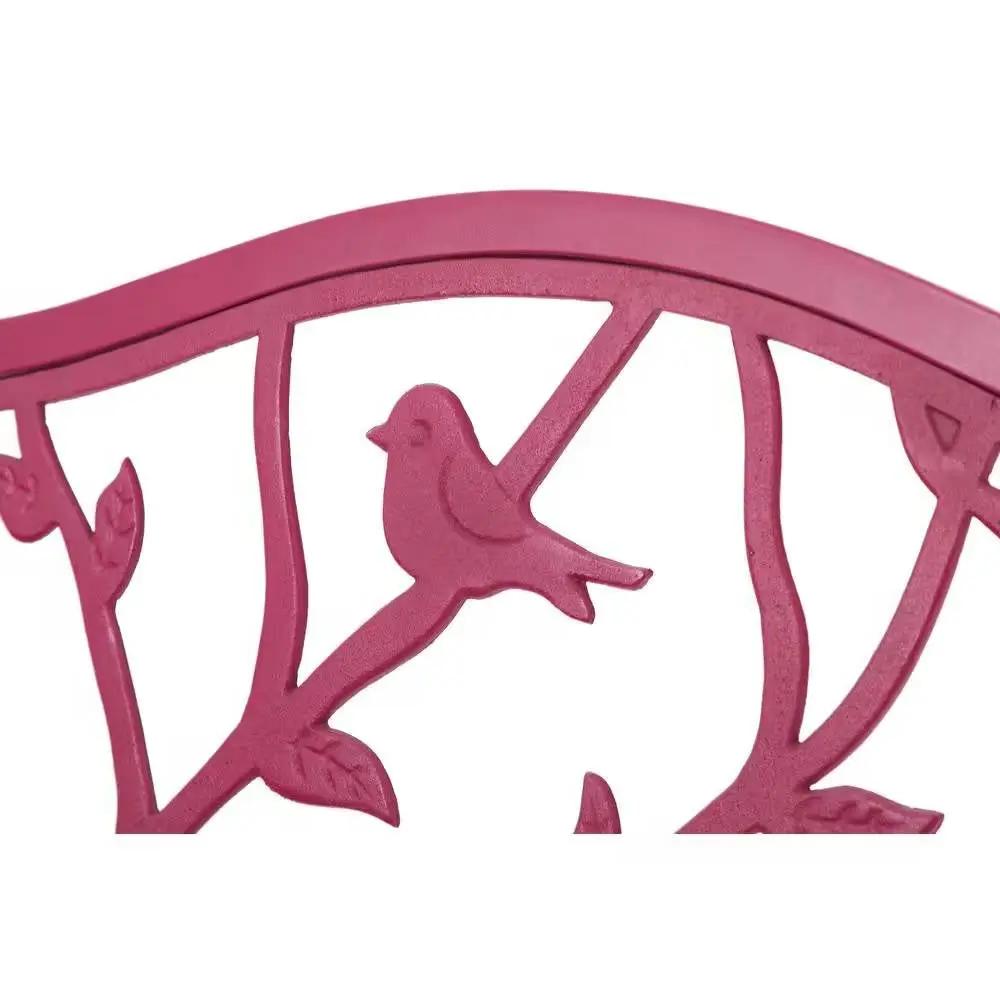 Red Steel Frame Outdoor Patio Garden Bench with Bird Branch Pattern Backrest by HomePacific