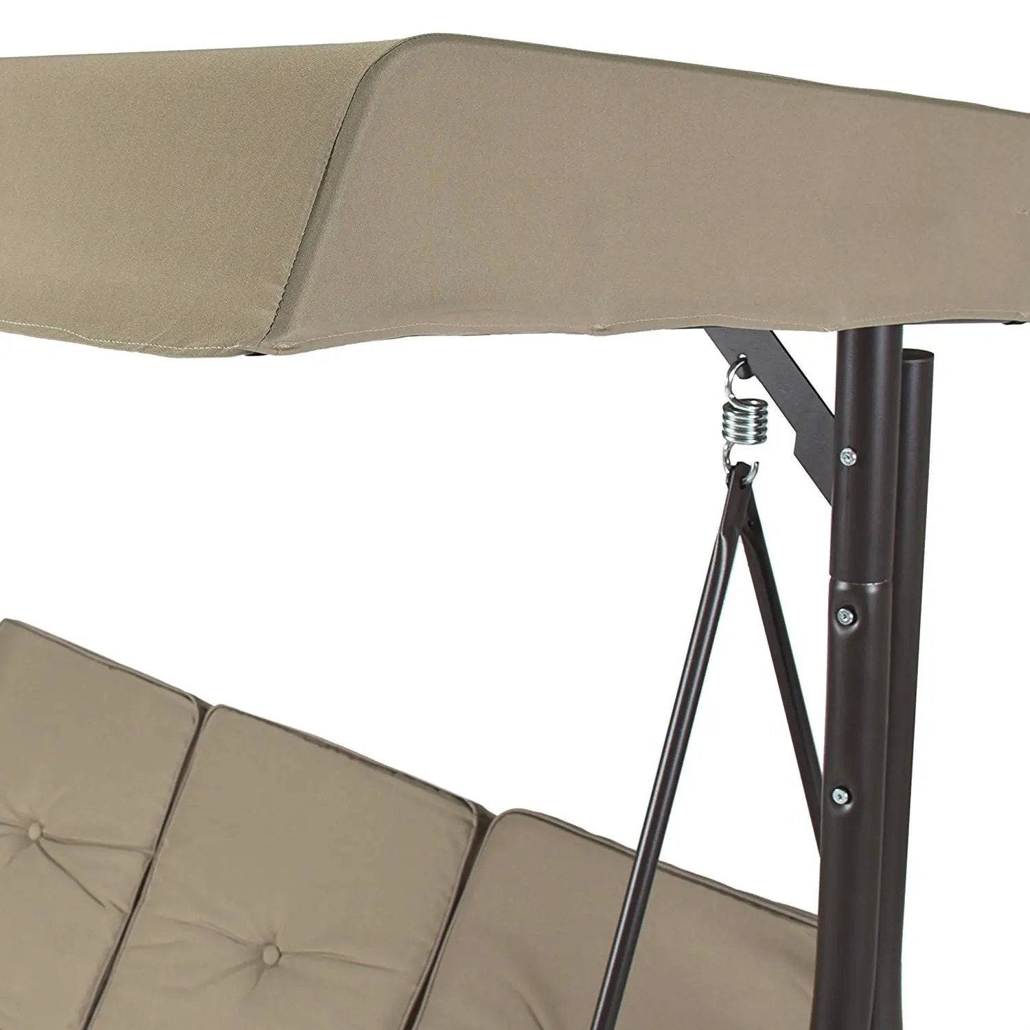 Tan 3-Seat Outdoor Porch Deck Patio Canopy Swing with Cushions by HomePacific