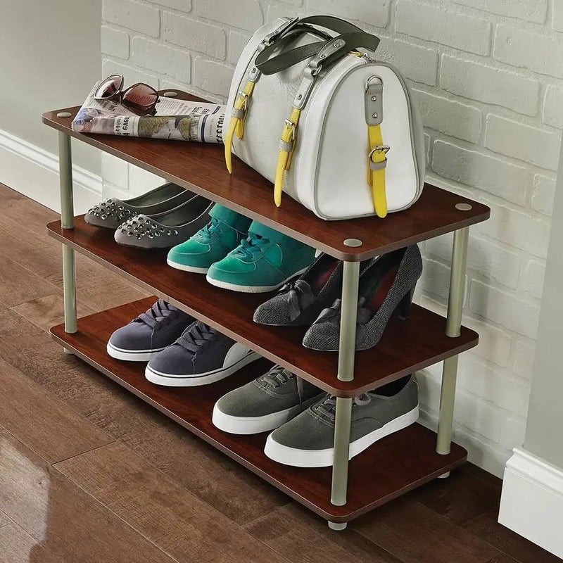 Dark Cherry 3-Shelf Modern Shoe Rack - Holds up to 12 Pair of Shoes by HomePacific