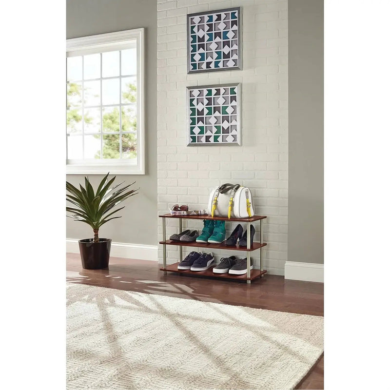 Dark Cherry 3-Shelf Modern Shoe Rack - Holds up to 12 Pair of Shoes by HomePacific