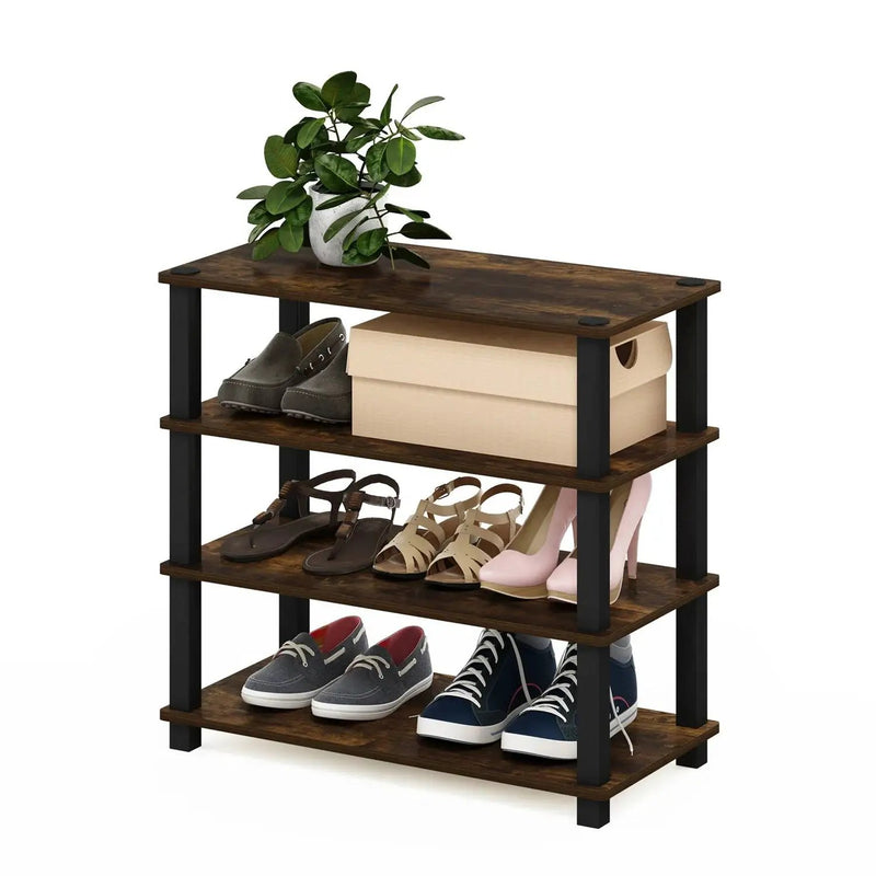 Stackable 4-Shelf Black Brown Wood Shoe Rack - Holds up to 12 Pair of Shoes by HomePacific