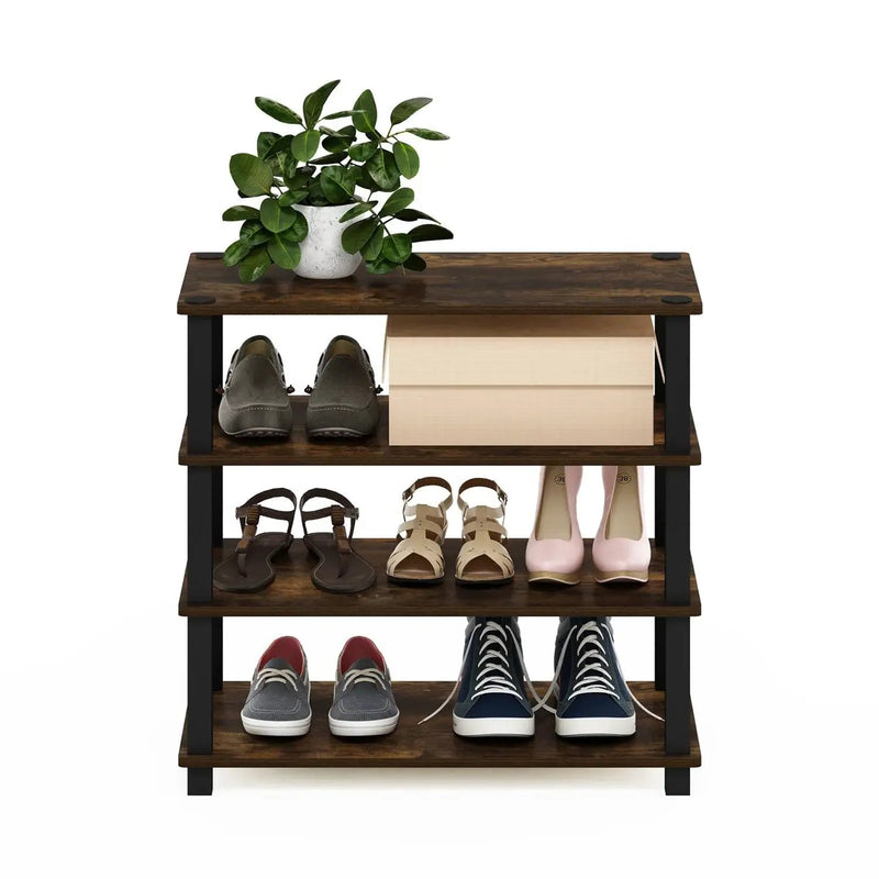 Stackable 4-Shelf Black Brown Wood Shoe Rack - Holds up to 12 Pair of Shoes by HomePacific
