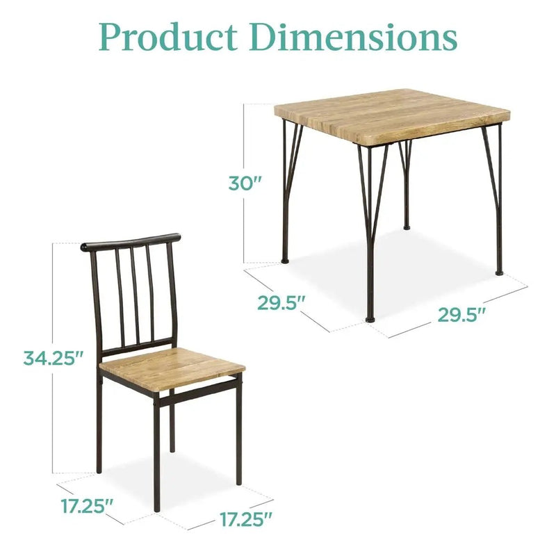 Modern 3-Piece Metal Frame Dining Set with Wood Top Table and 2 Chairs by HomePacific