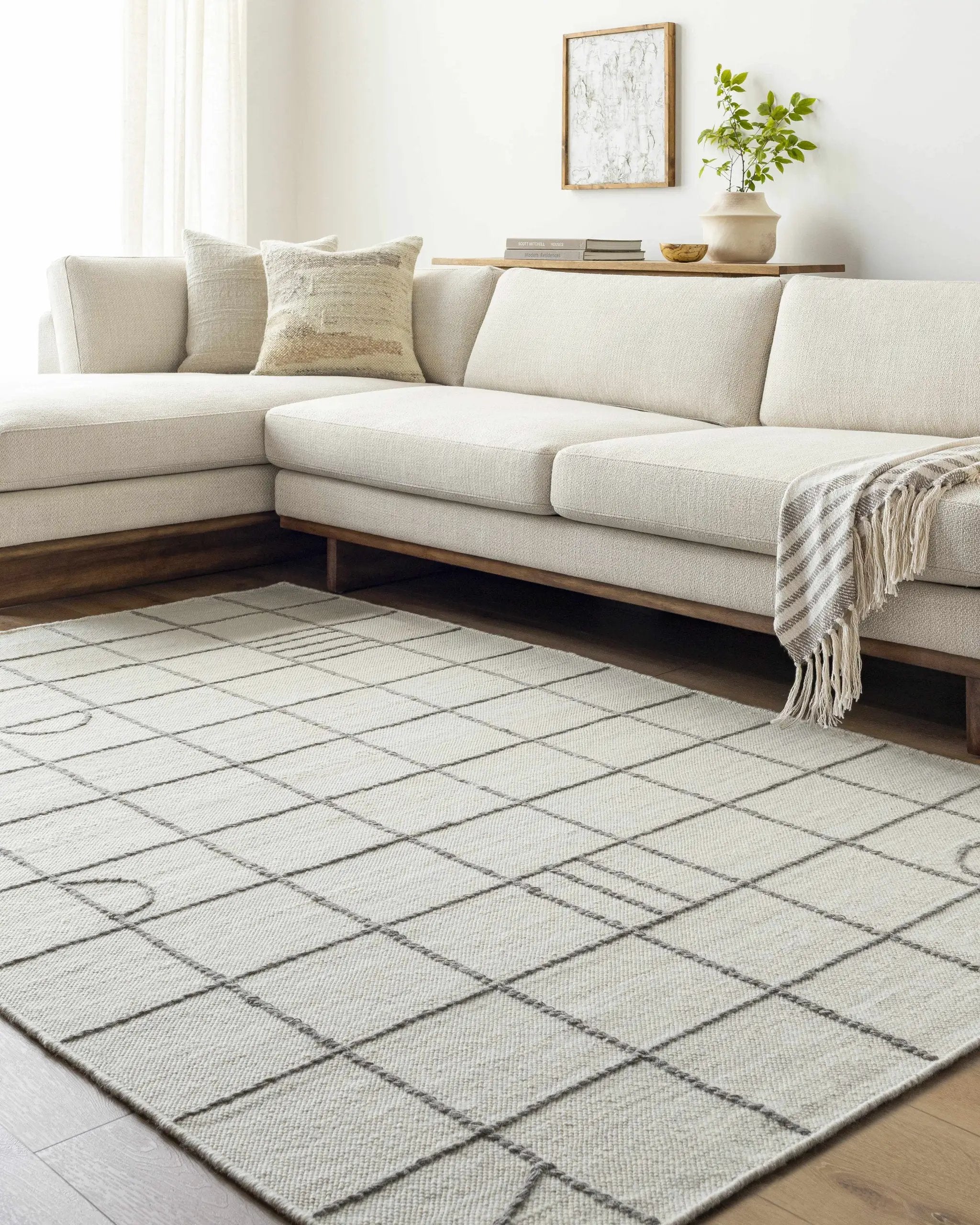 Tieve Black & White Grid Wool Rug - Clearance by Boutique Rugs