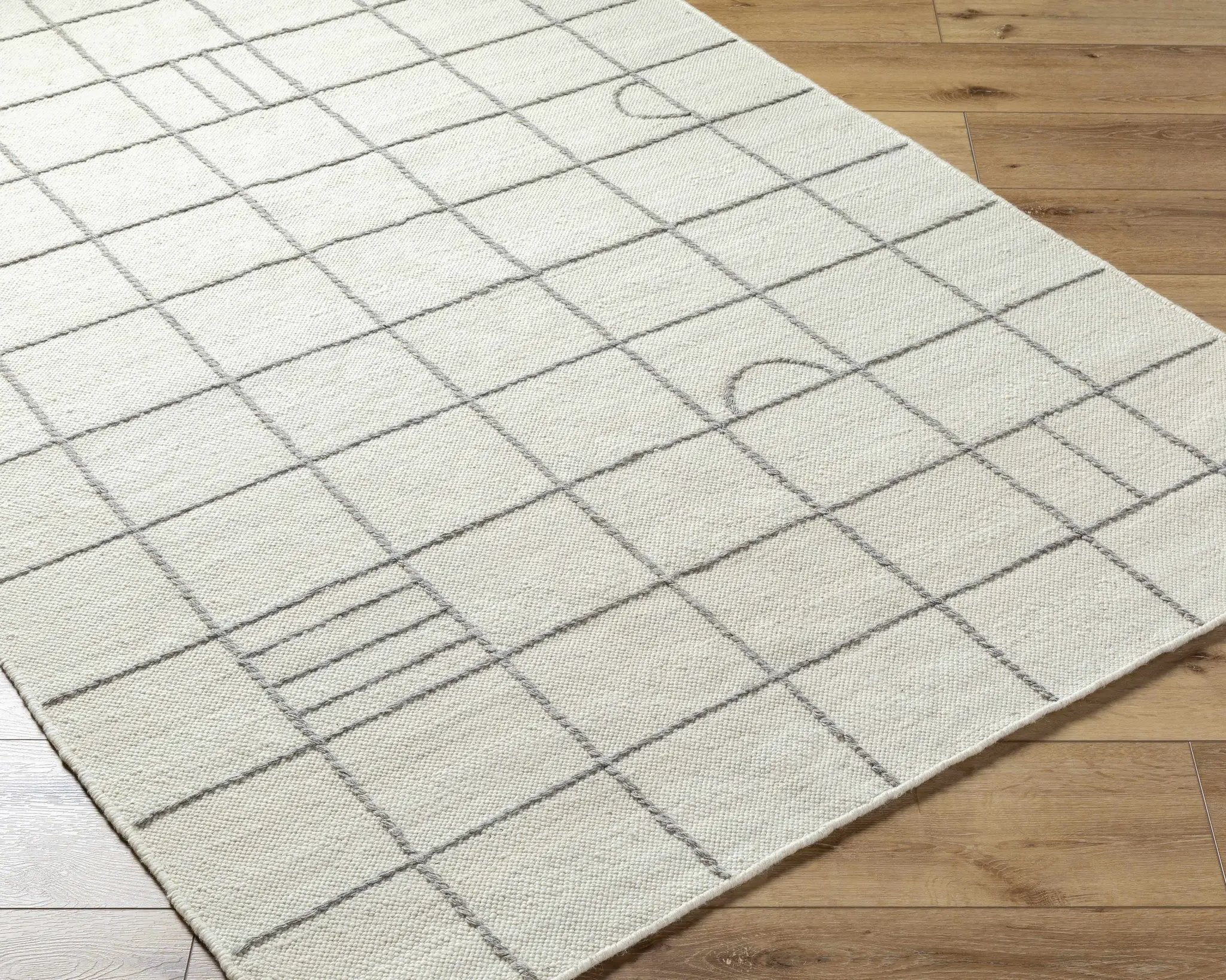 Tieve Black & White Grid Wool Rug - Clearance by Boutique Rugs