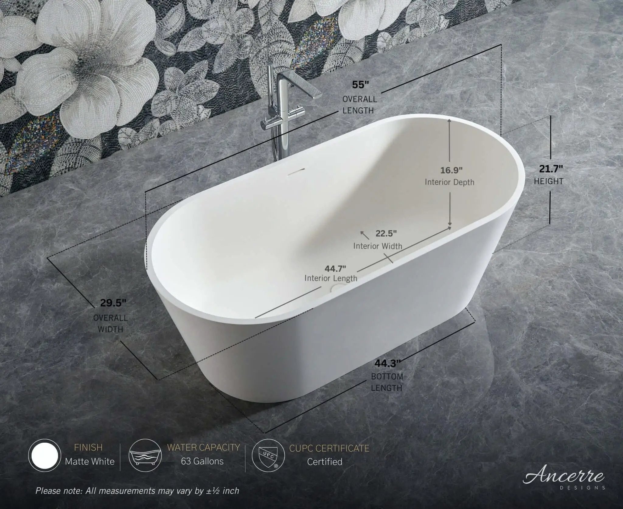 Tranquil Freestanding Solid Surface Bathtub by Ancerre Designs