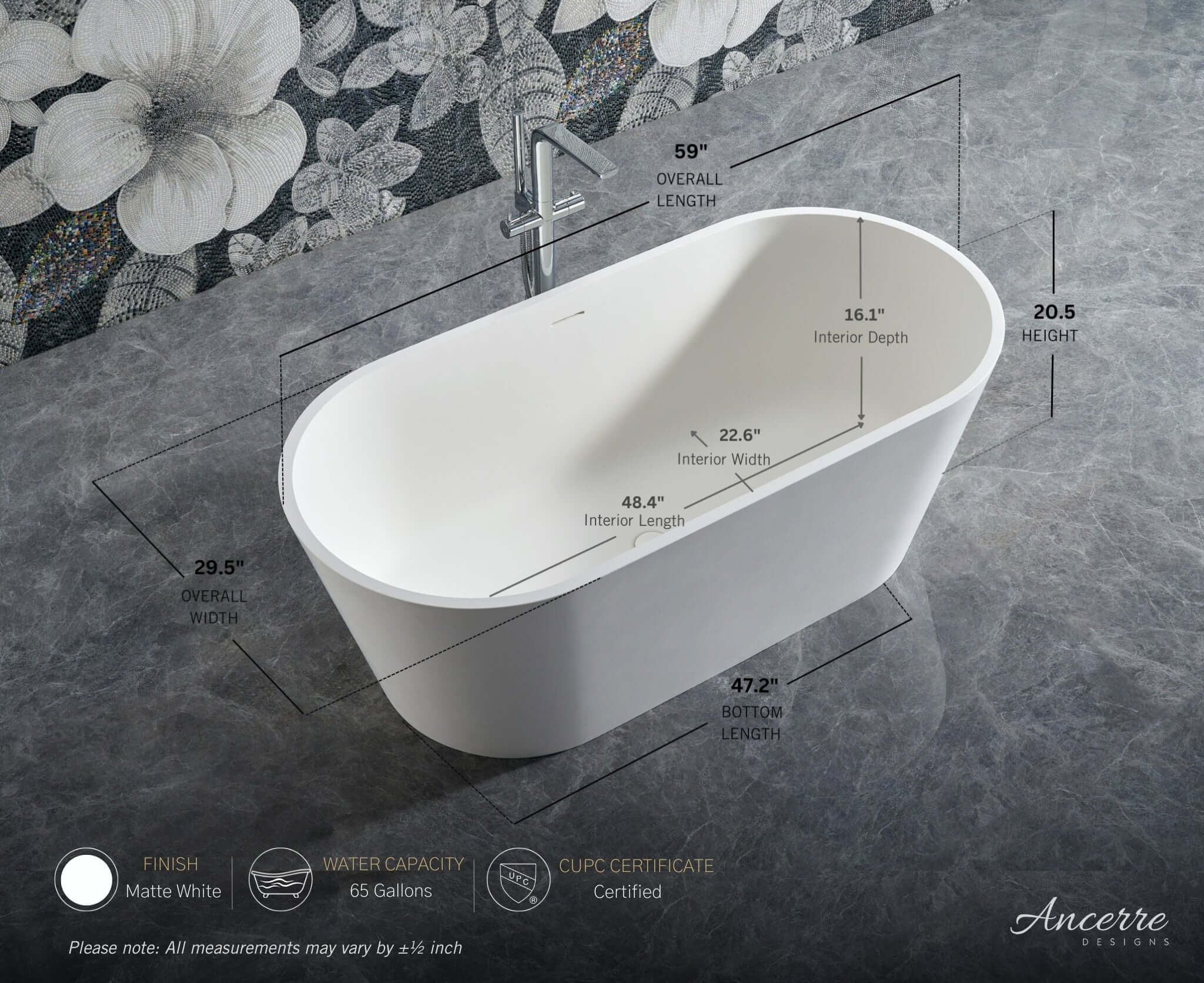 Tranquil Freestanding Solid Surface Bathtub by Ancerre Designs