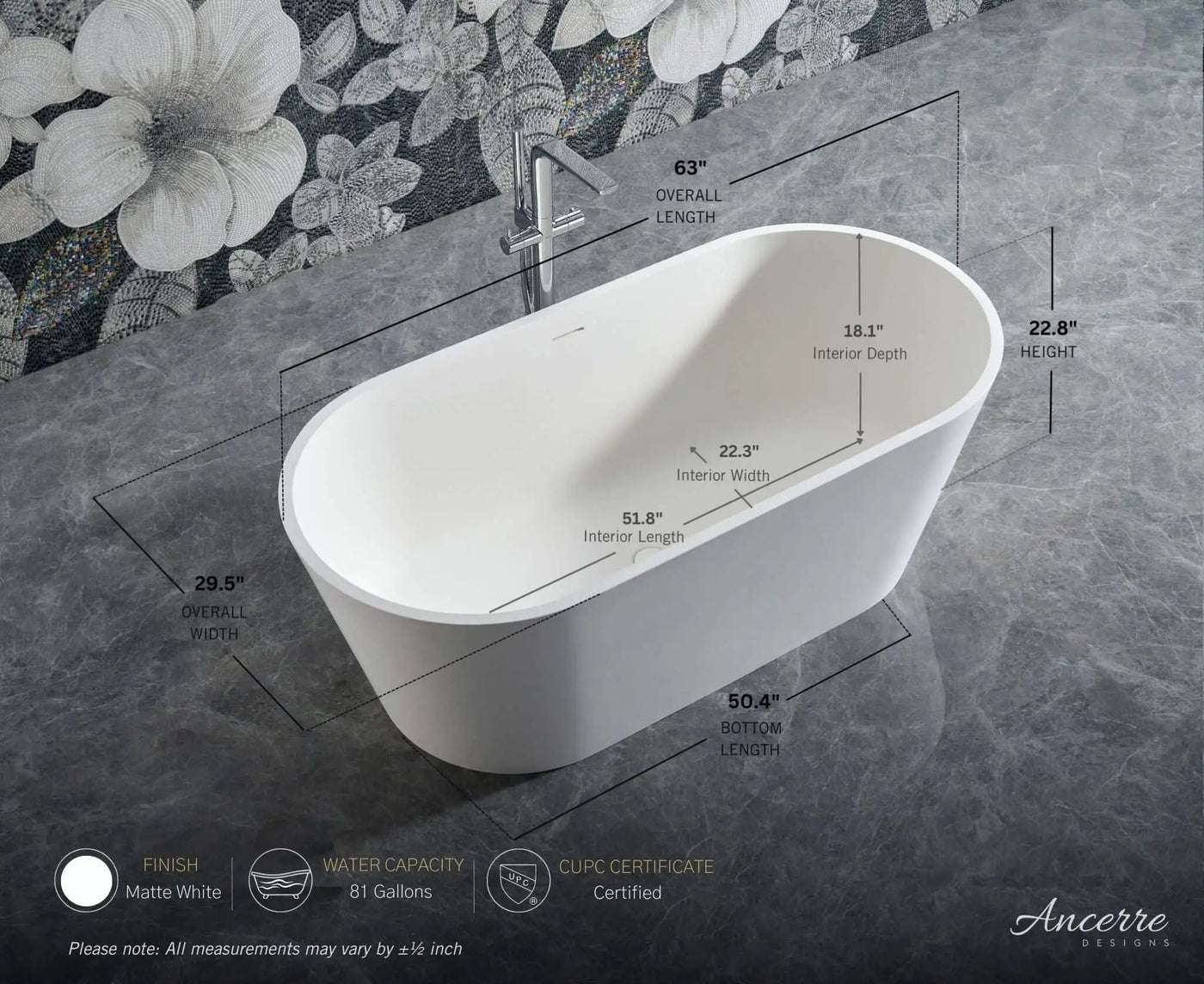 Tranquil Freestanding Solid Surface Bathtub by Ancerre Designs