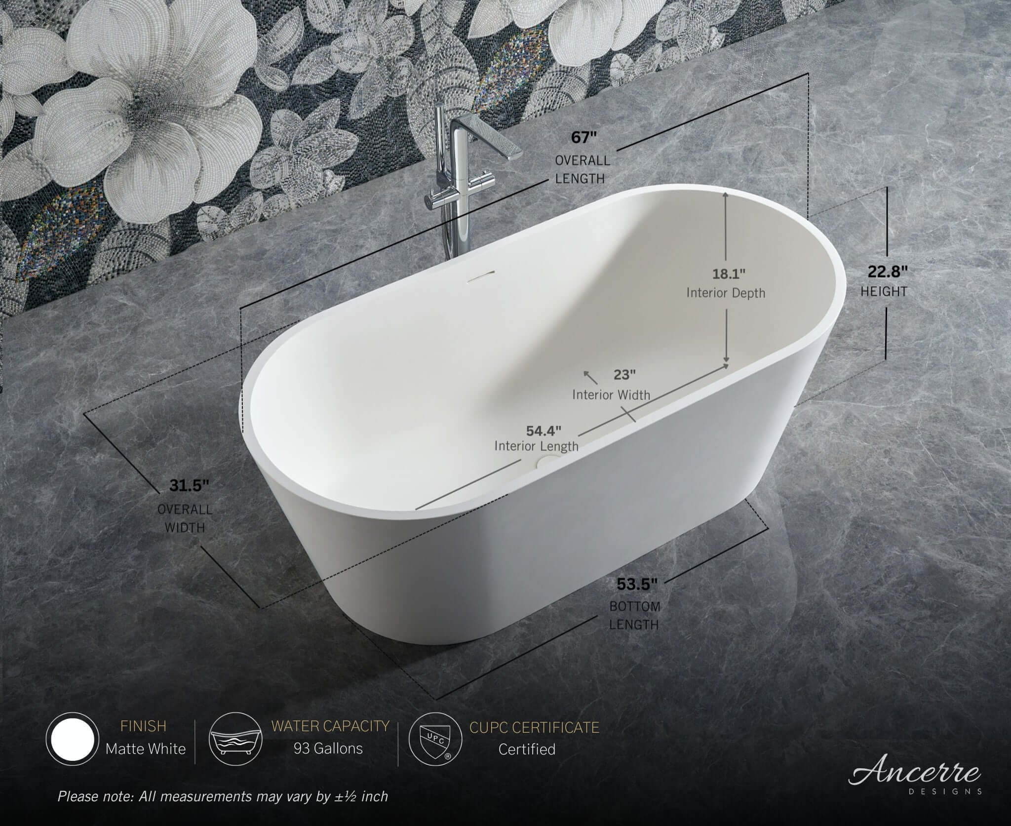 Tranquil Freestanding Solid Surface Bathtub by Ancerre Designs