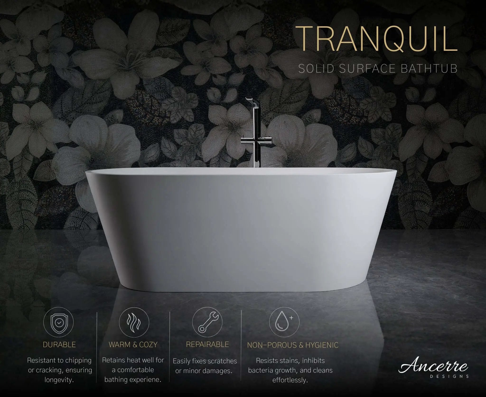 Tranquil Freestanding Solid Surface Bathtub by Ancerre Designs
