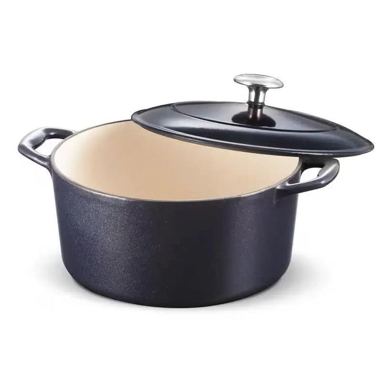 Round 5.5 Quart Dark Blue Enameled Oven Safe Cast Iron Dutch Oven with Lid by HomePacific