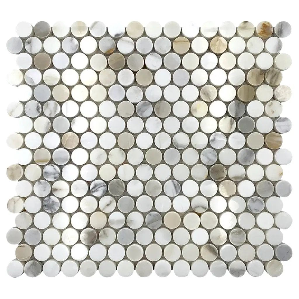 White 12x12 Polished Penny round Calacatta Gold Marble Mosaic Tile (5 pack, 5 sq ft/case) by Apollo Tile