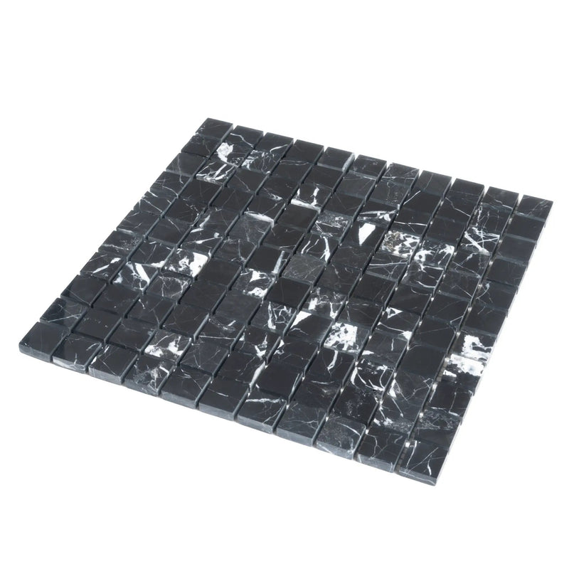 Black 12x12 Square Polished Square Nero Marquina Marble Mosaic Tile (5 pack, 5 sq ft/case) by Apollo Tile