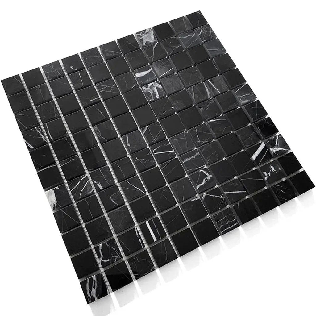 Black 12x12 Square Polished Square Nero Marquina Marble Mosaic Tile (5 pack, 5 sq ft/case) by Apollo Tile