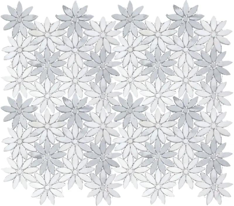 Eastern White Bardiglio 10x11 Polished Floral Marble Mosaic Tile (5 pack, 3.85 sq ft/case) by Apollo Tile