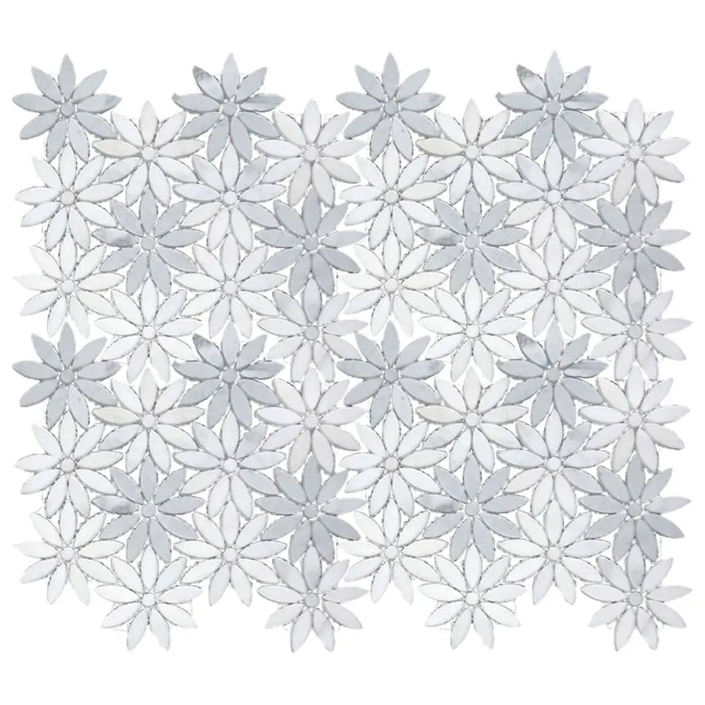 Eastern White Bardiglio 10x11 Polished Floral Marble Mosaic Tile (5 pack, 3.85 sq ft/case) by Apollo Tile