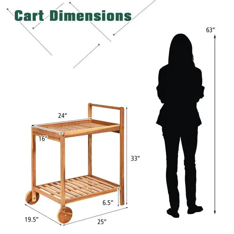 Solid Wood Rolling Serving Cart Kitchen Island with Bottom Shelf by HomePacific