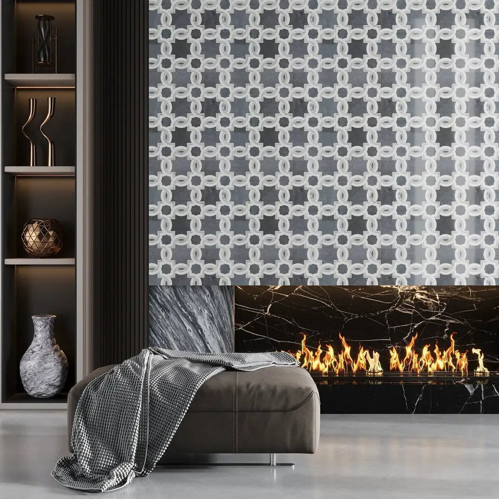 Carrrara Eastern Grey Thassos 12x12 Polished Floral Marble Mosaic Tile (5 pack, 4.83 sq ft/case) by Apollo Tile