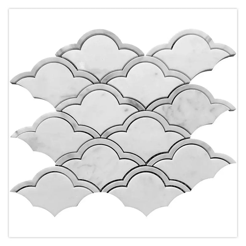 Soft White Gray 9x10 Polished Fan Scalloped Bianco Carrara Marble Mosaic Tile (5 pack, 3.06 sq ft/case) by Apollo Tile