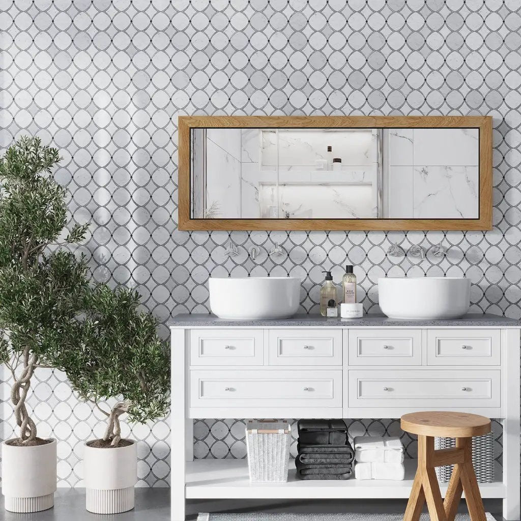 Stone White Gray 12x12 Polished Diamond Stone Mosaic Tile (5 pack, 4.83 sq ft/case) by Apollo Tile