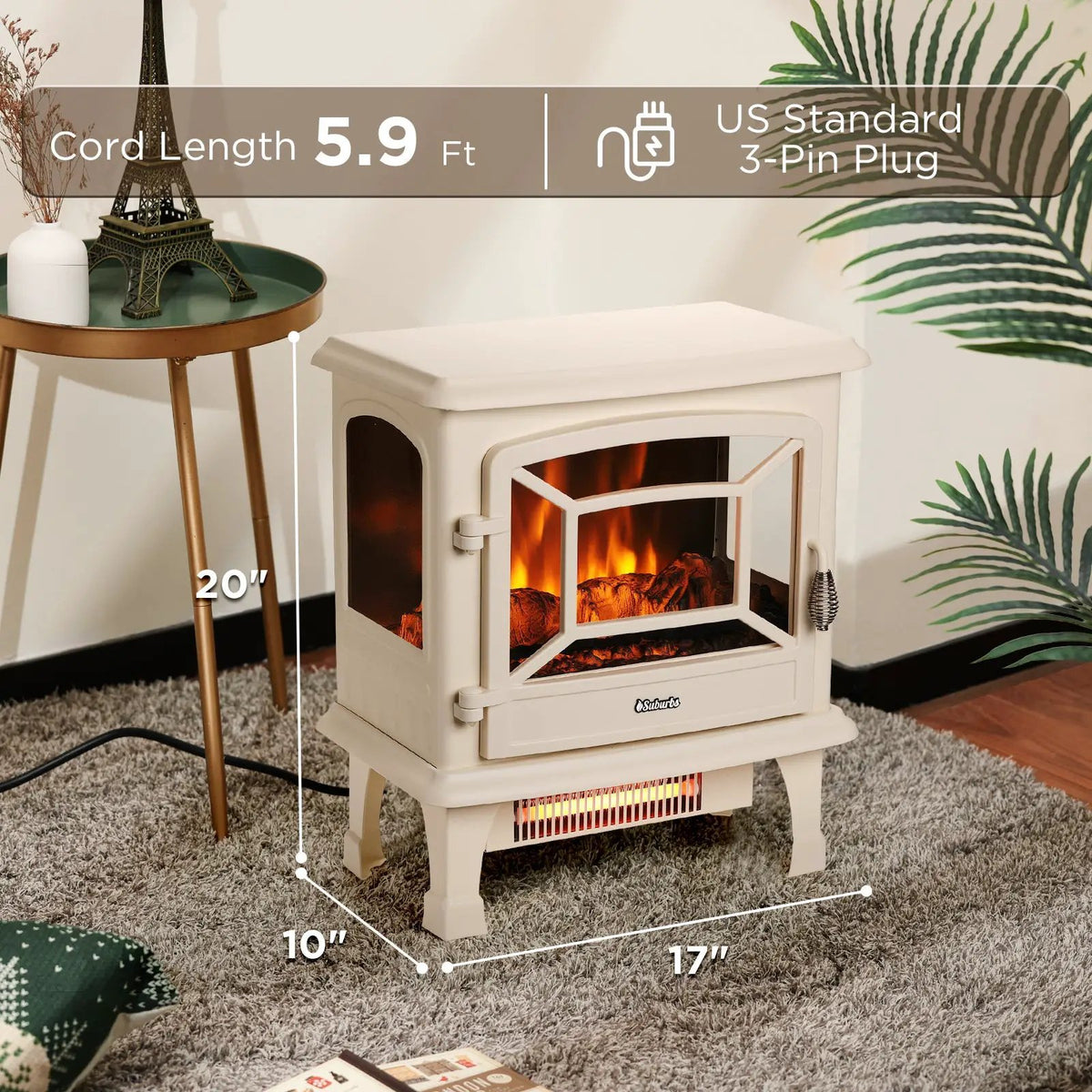 Suburbs TS20-SD Electric Fireplace Stove Heater with Sound by TURBRO